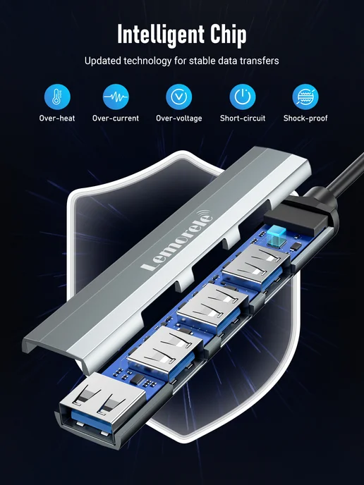 Lemorele USB 3.0 разветвитель концентратор периферийный усб 2.0,60cm, серый, фото 5