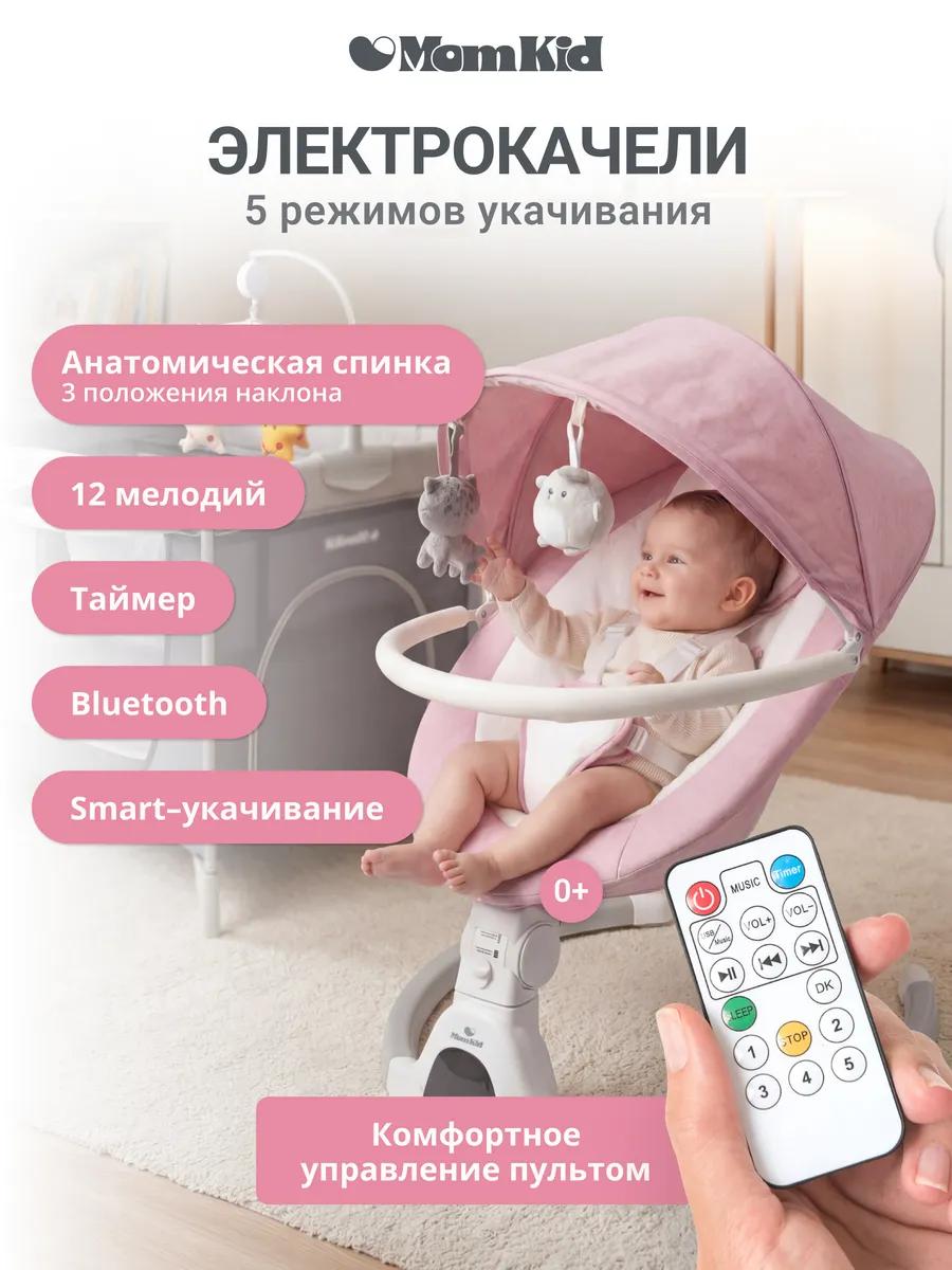 Электрокачели для новорожденных, шезлонг с укачиванием с 0