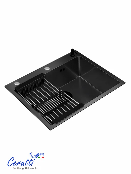 Cerutti spa Мойка для кухни GLORIA60B nano black (графит), черный, фото 4