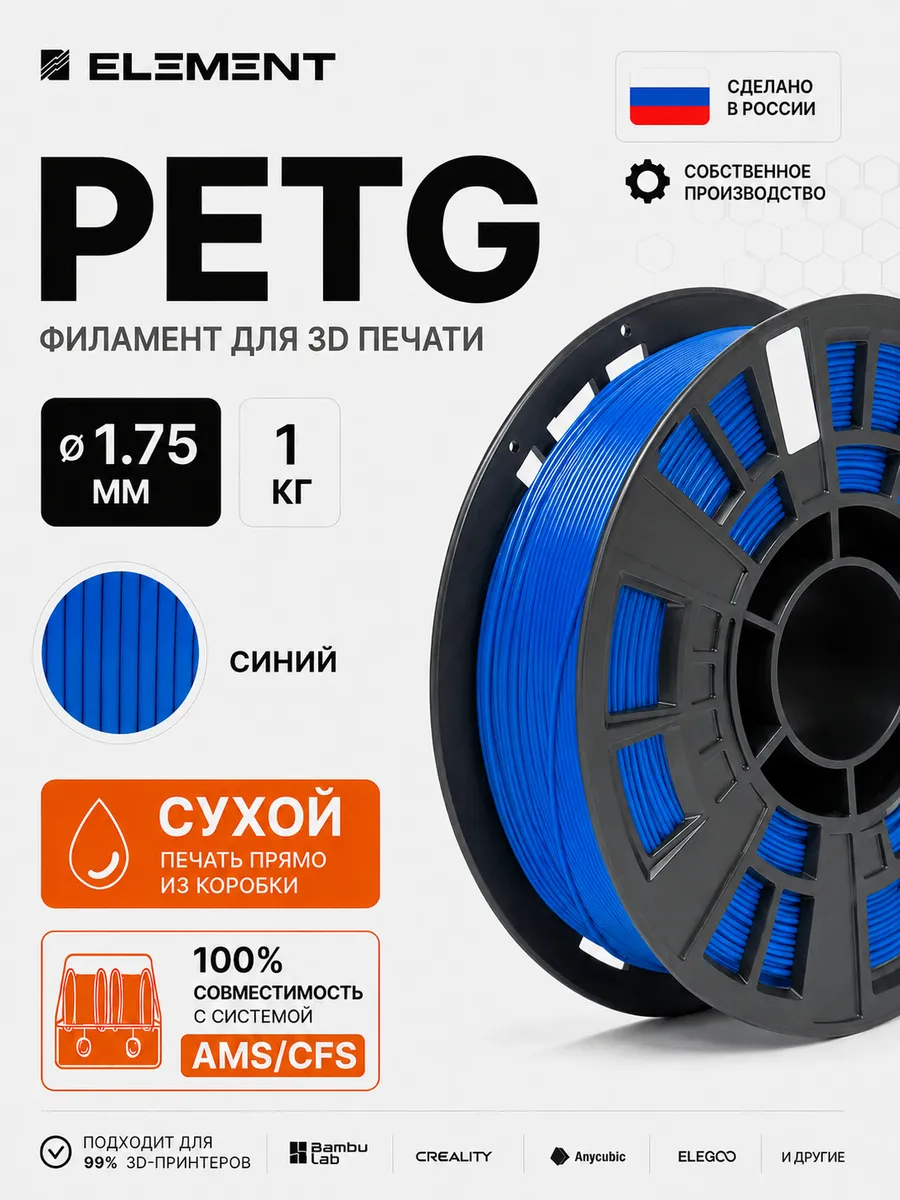 Пластик для 3Д принтера PETG синий 1 кг