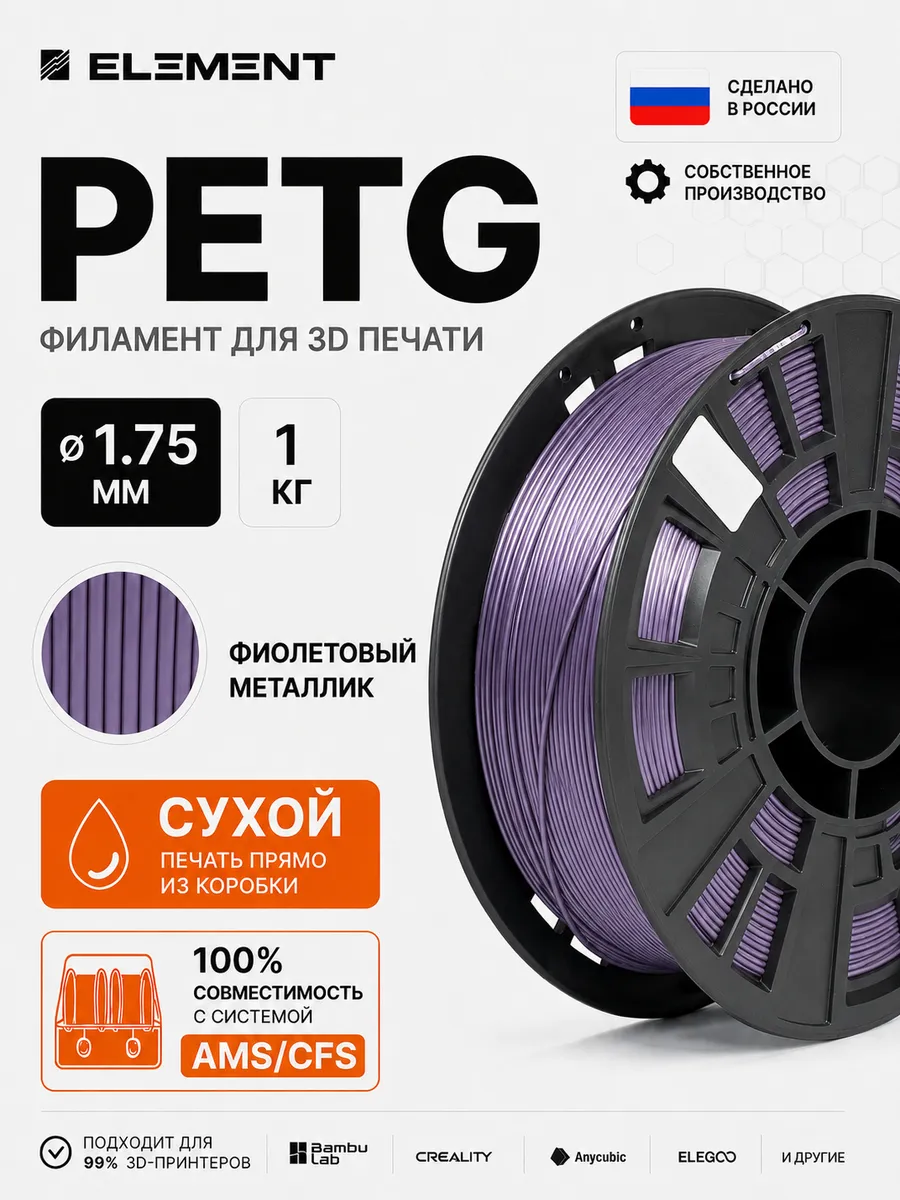 PETG пластик для 3D принтера 1.75 мм фиолетовый металлик