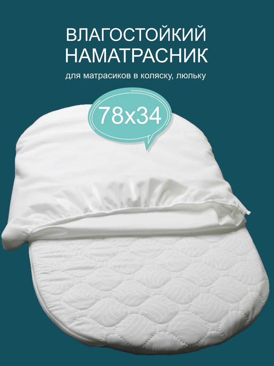 Непромокаемый наматрасник для матрасика коляски 78х34 см
