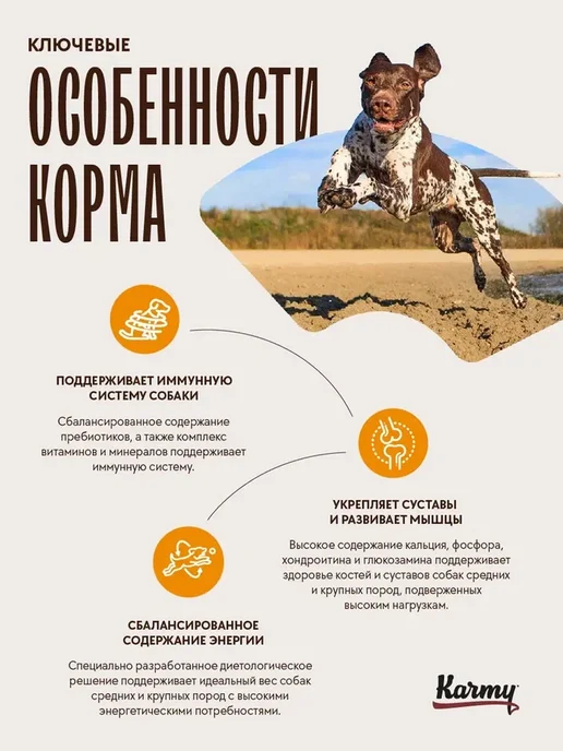 Сухой корм KARMY Active для собак, крупные, средние, индейка, 14 кг, фото 2