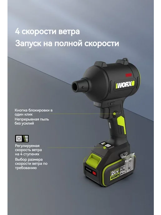 Аккумуляторный Строительный фен WORX WU093, зеленый, фото 8