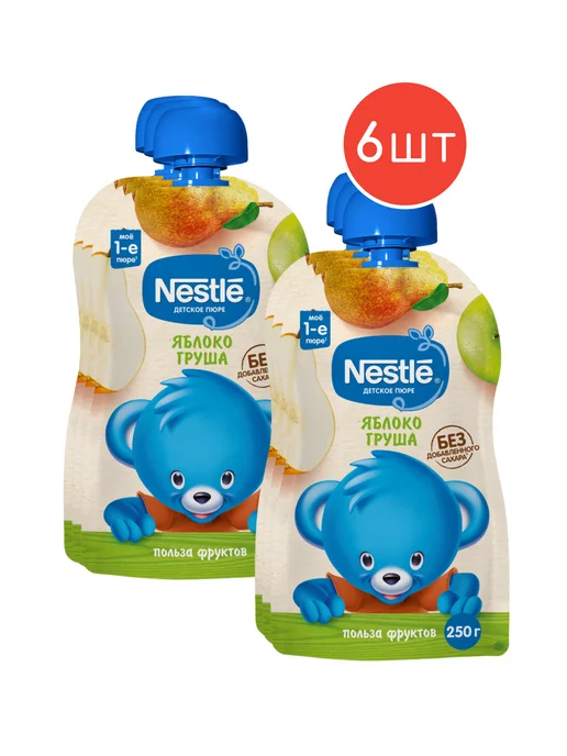 Nestle Пюре детское фруктовое яблоко-груша 250г 2шт, 250 г, 6 шт