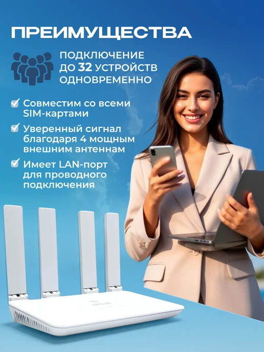 Роутер Wi-Fi с сим картой 4G с выносными антеннами, 4 г, фото 4