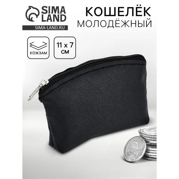 Кошелёк молодёжный, цвет чёрный, 11 х 7 см
