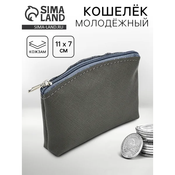 Кошелёк молодёжный, цвет серый, 11 х 7 см