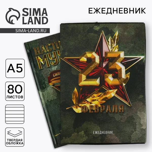 Подарочный ежедневник на 23 Февраля в линейку, А5, 80 листов