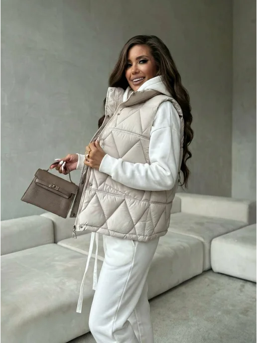 LuMini Style Жилетка утепленная осенне-весенняя стеганая, белый, фото 2