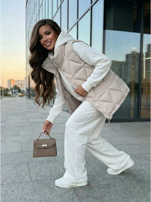 LuMini Style Жилетка утепленная осенне-весенняя стеганая, белый, фото 3