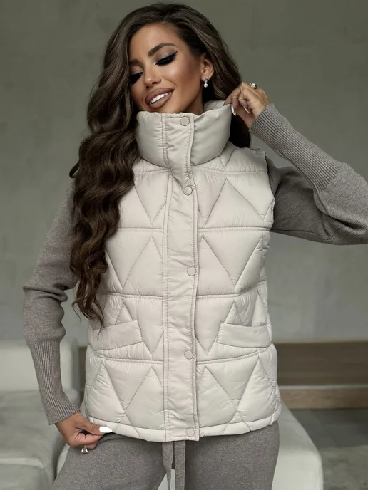 LuMini Style Жилетка утепленная осенне-весенняя стеганая, белый, фото 7