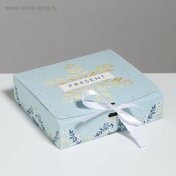 Подарочная новогодняя коробка, с лентой, складная