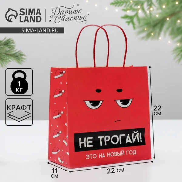 Подарочный новогодний крафтовый пакет, с приколом