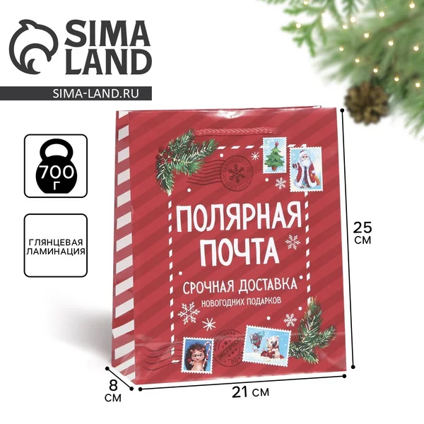 Подарочный новогодний пакет, ламинированный