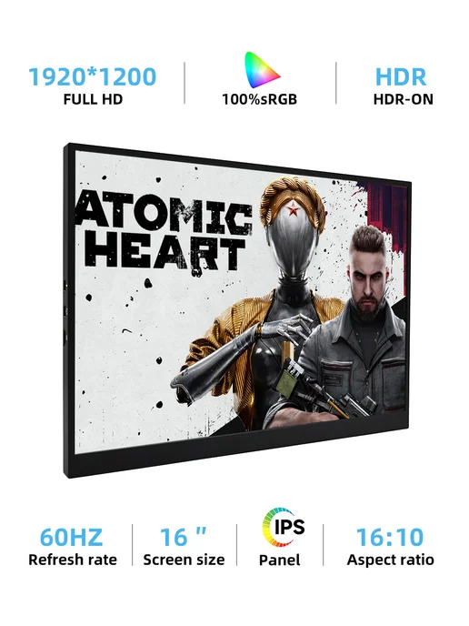 ZSUS Портативный монитор 16 дюйма 60 Гц 1220P черный, черный, фото 2