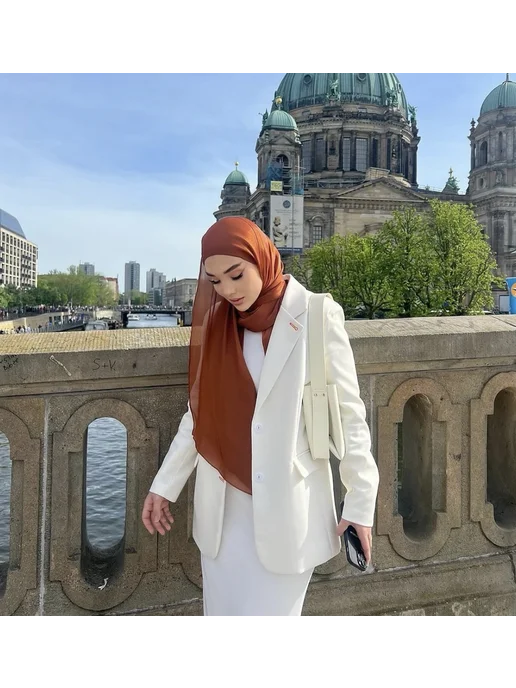 Хиджаб готовый шейла с пришитой шапкой мусульманский, красный, фото 2