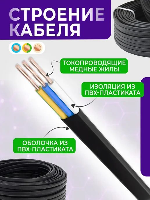 КОНКОРД Кабель силовой 3x2,5 ВВГ-Пнг(А)-LS медный ГОСТ 100 м, 3x2.5, 50 м, фото 4