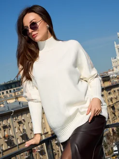 МОДАМА Свитер оверсайз кашемировый с воротником стойка - фото 19