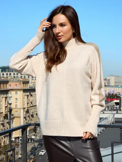 МОДАМА Свитер оверсайз кашемировый с воротником стойка - фото 22