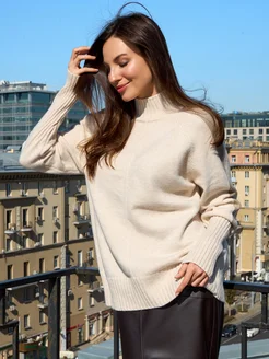 МОДАМА Свитер оверсайз кашемировый с воротником стойка - фото 23