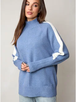 МОДАМА Свитер оверсайз кашемировый удлиненный с воротником стойка - фото 11