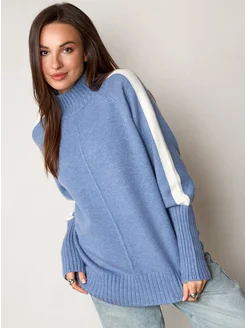 МОДАМА Свитер оверсайз кашемировый удлиненный с воротником стойка - фото 12