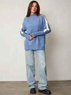 МОДАМА Свитер оверсайз кашемировый удлиненный с воротником стойка - фото 13