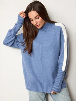 МОДАМА Свитер оверсайз кашемировый удлиненный с воротником стойка - фото 14