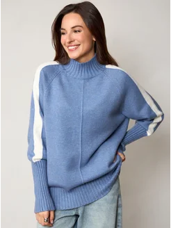 МОДАМА Свитер оверсайз кашемировый удлиненный с воротником стойка - фото 15