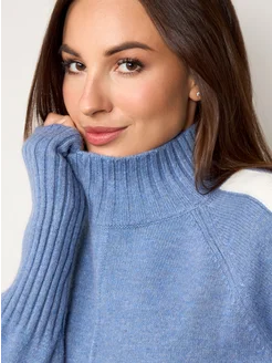 МОДАМА Свитер оверсайз кашемировый удлиненный с воротником стойка - фото 5