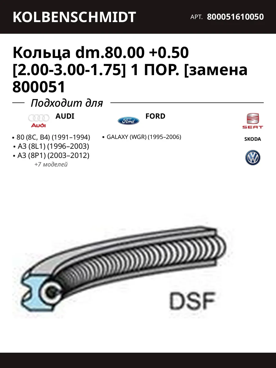 Кольца dm.80.00 +0.50 [2.00-3.00-1.75] 1 ПОР. [замена 800051