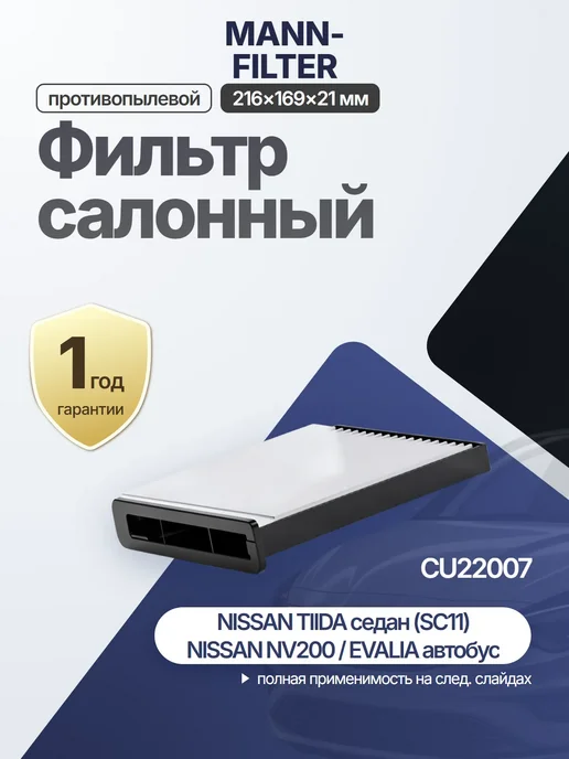 MANN-FILTER Фильтр воздуха 216x169x21 мм, частичный для NISSAN, 216x169x21 мм