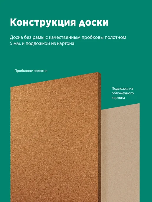 Evrikainside Доска пробковая в деревянной раме 45x60 см, вариант, фото 3