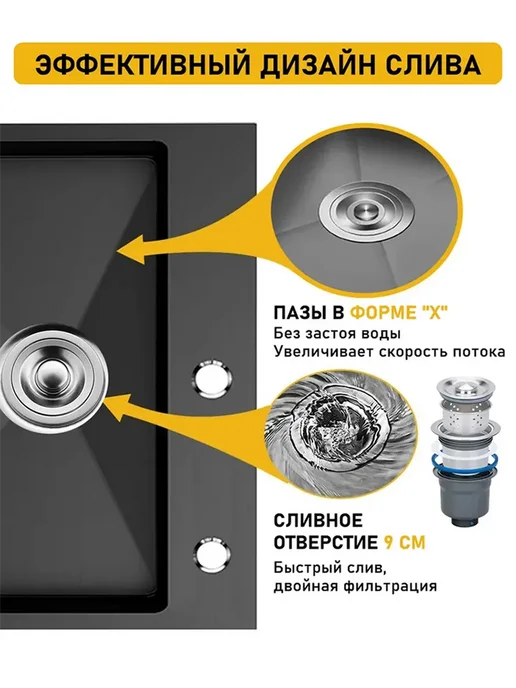 Warwolf Мойка для кухни нержавейка 70*50см, 70x50 см, фото 3