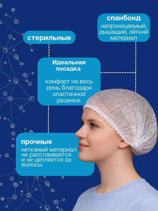 UNITE-PROD Шапочки шарлотки 100шт. одноразовые медицинские, 100 шт, фото 2