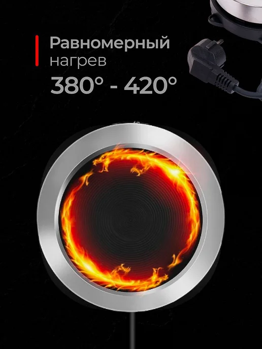 Электрическая мини плитка настольная одноконфорочная, черный, фото 4