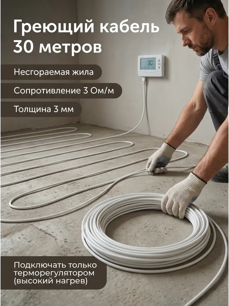 Одножильный греющий кабель ОГК 30 метров