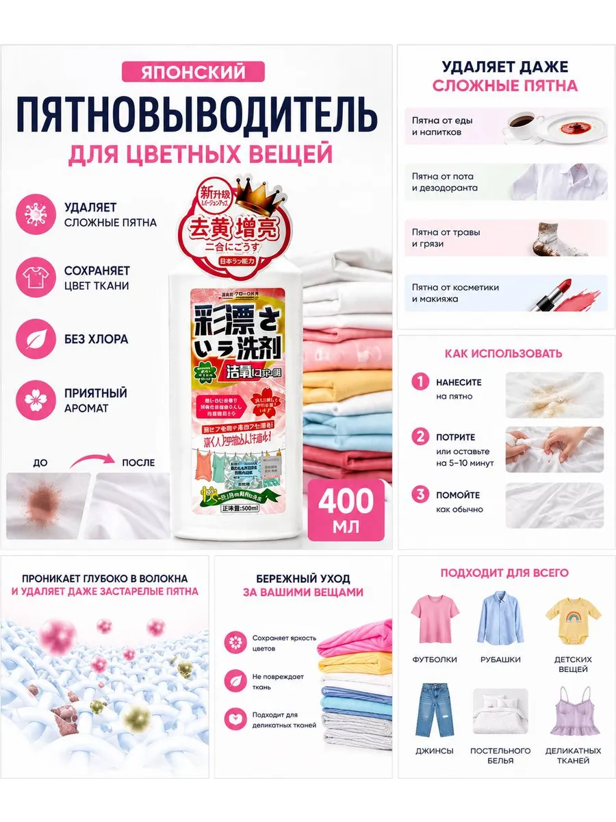 Жидкий пятновыводитель для стирки цветных вещей