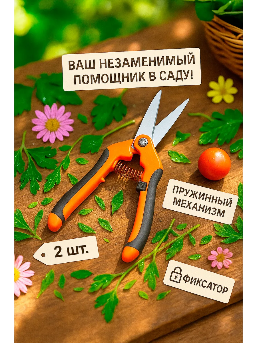 Ножницы садовые, секатор для кустов и хвойников 2шт