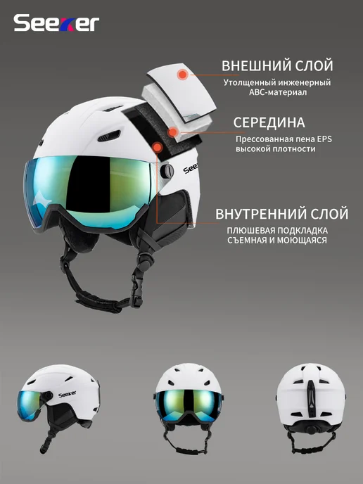 Seeker Лыжный защитный шлем, белый, фото 4