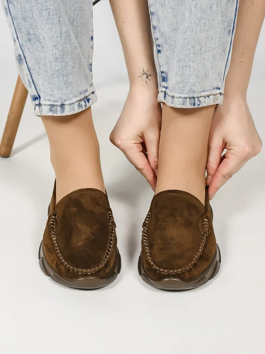 NN_ShoeS Мокасины женские осенние замшевые, коричневый, фото 3