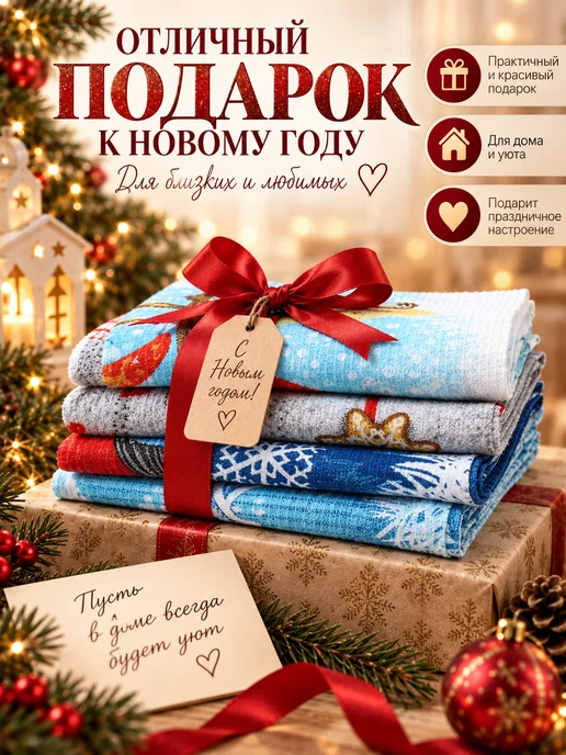 Сима-Ленд & Доляна Полотенце кухонное новогоднее 35х60 см - 4 шт, 35x60 см, 4 шт, фото 5