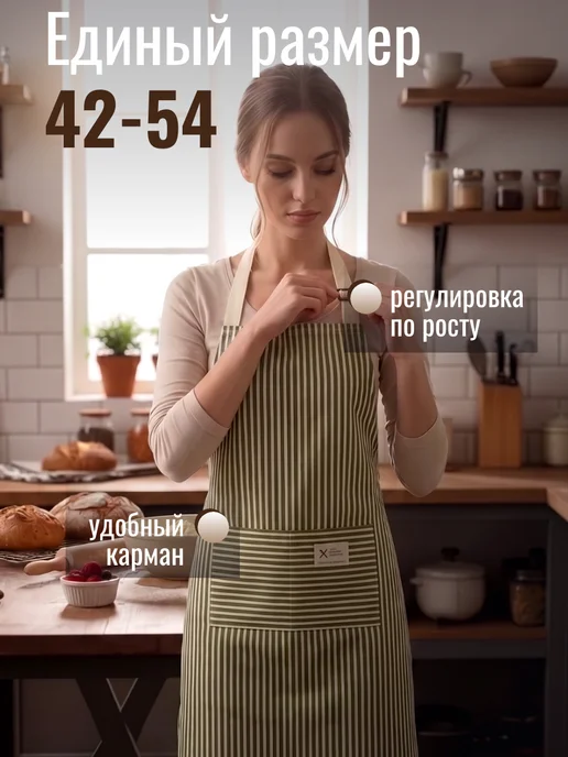 Доляна Фартук кухонный женский с карманом, зеленый, фото 3