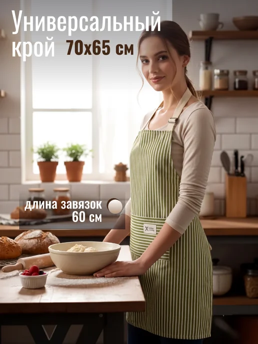 Доляна Фартук кухонный женский с карманом, зеленый, фото 4