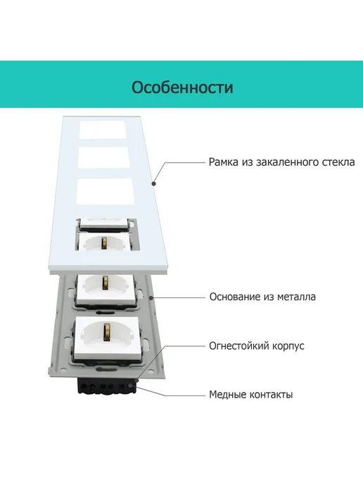 MVAVA Розетка электрическая 2 поста 16А, рамка 157х86мм, серый, фото 7