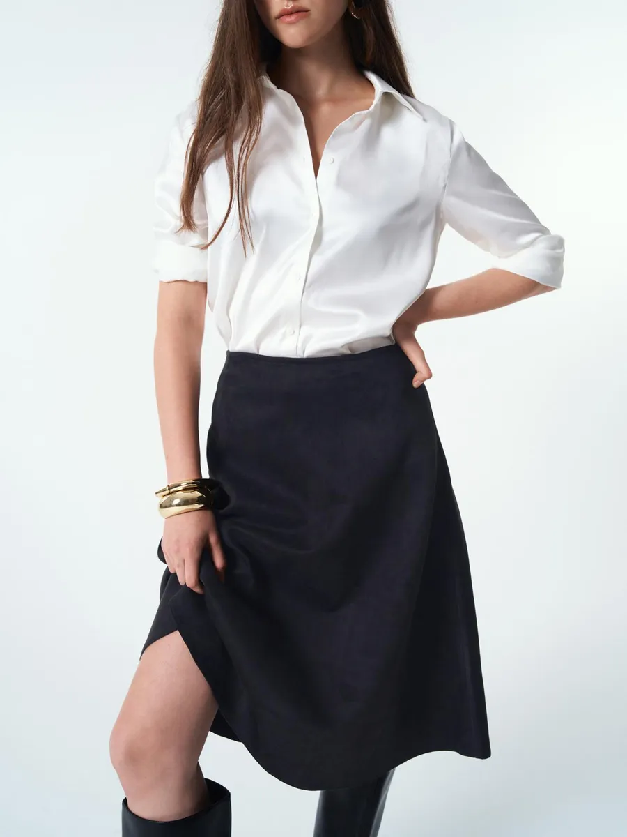 Замшевая юбка миди трапеция офисная