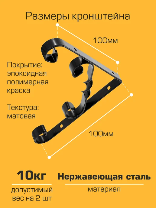 SANBERG Кронштейн для полки на стену 100х100 мм 10 шт, 100x100 мм, 10 шт, фото 2