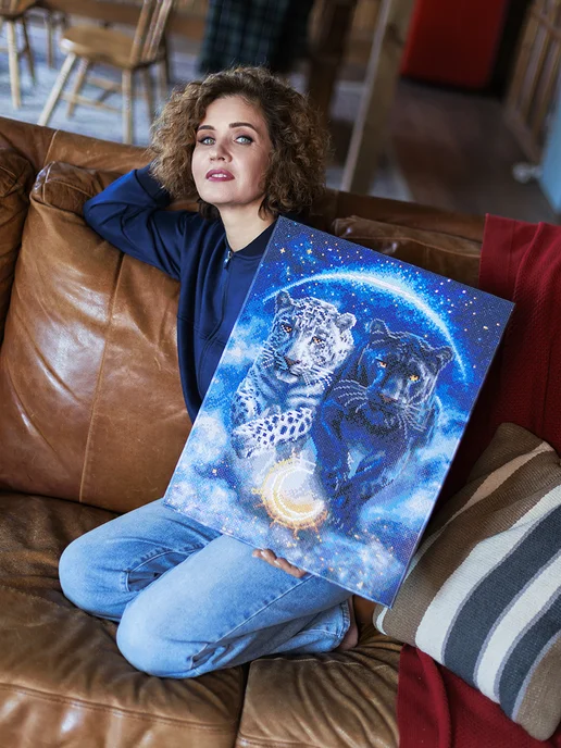 CVL Алмазная мозаика 40x50 "Леопарды Инь-Ян Бег под звездами", 40x50, фото 4