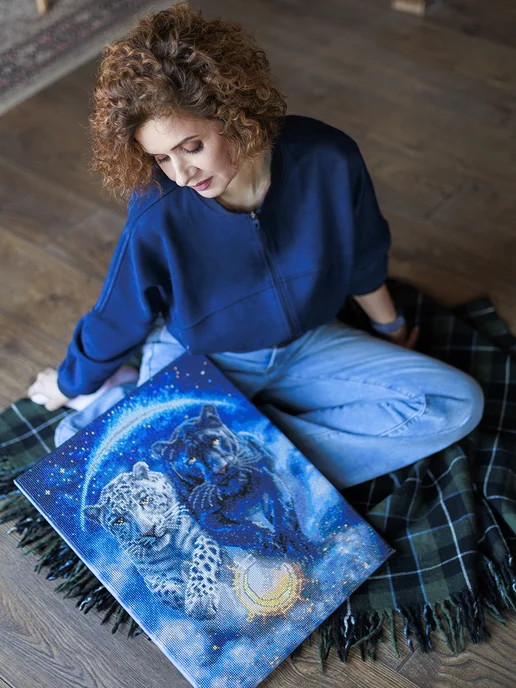 CVL Алмазная мозаика 40x50 "Леопарды Инь-Ян Бег под звездами", 40x50, фото 5